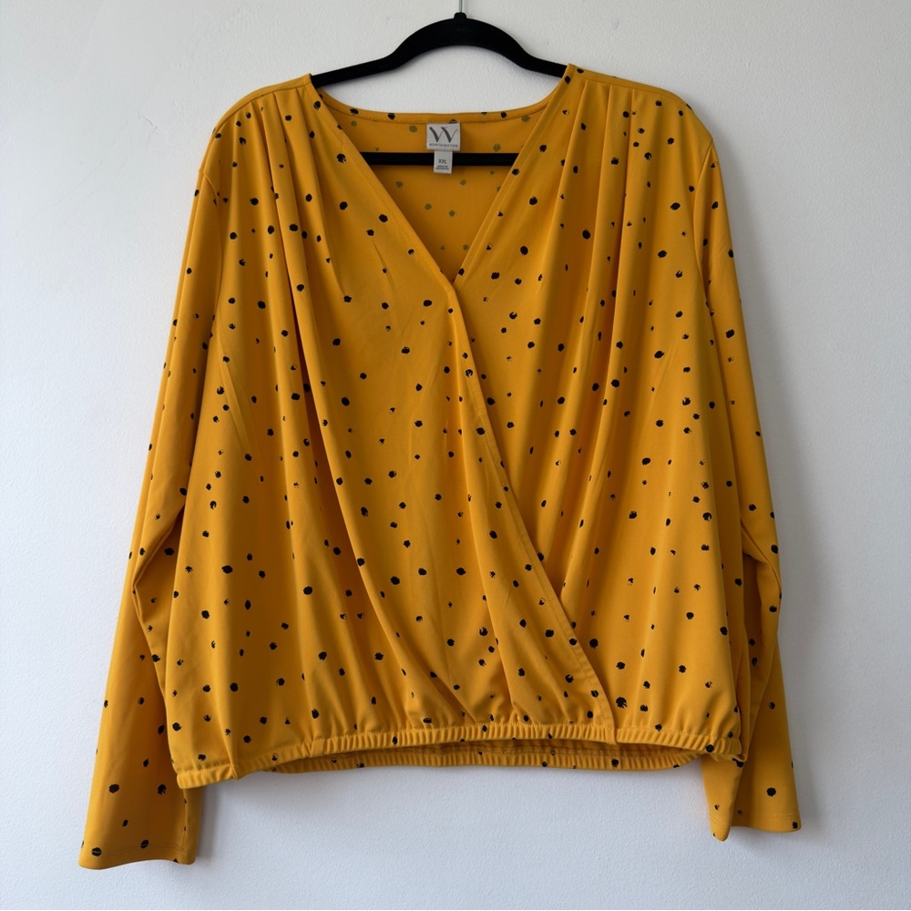 Mustard Yellow Polka Dot Wrap Front Blouse‎ Worthington